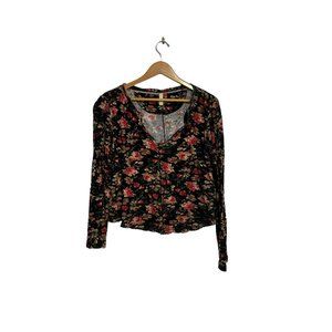 Pilcro Floral Long Sleeve Top - Black and Red